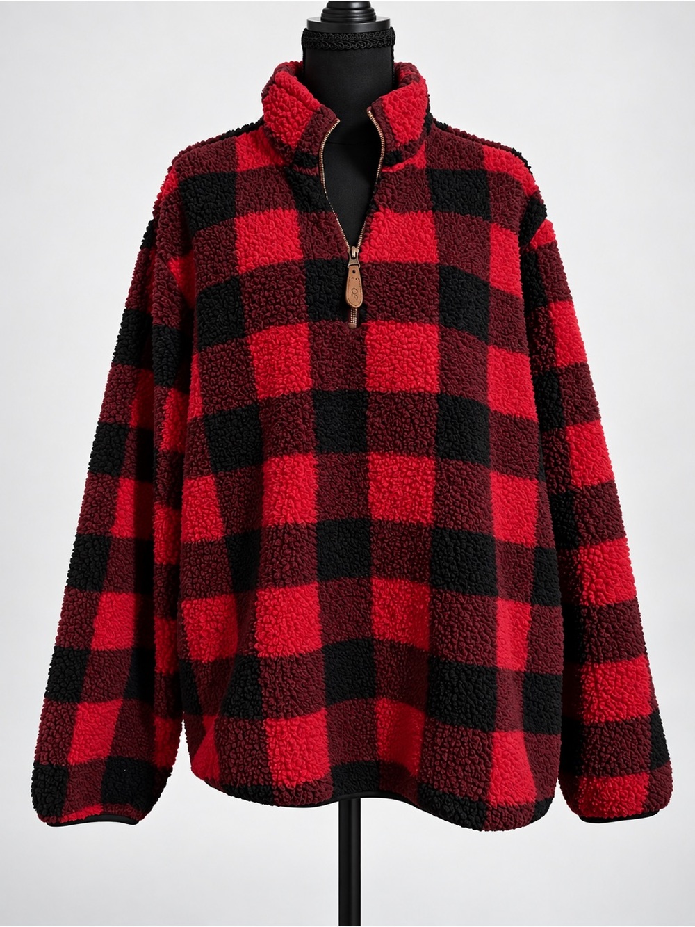 Girlie Girl Originals C.C. Sherpa Buffalo Plaid 1/4 Zip Pullover L